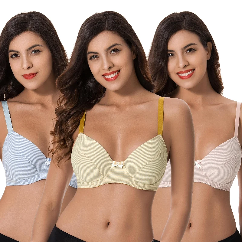 Women's Plus Size Underwired Unlined Balconette Cotton Bra Chic Lace Underwear