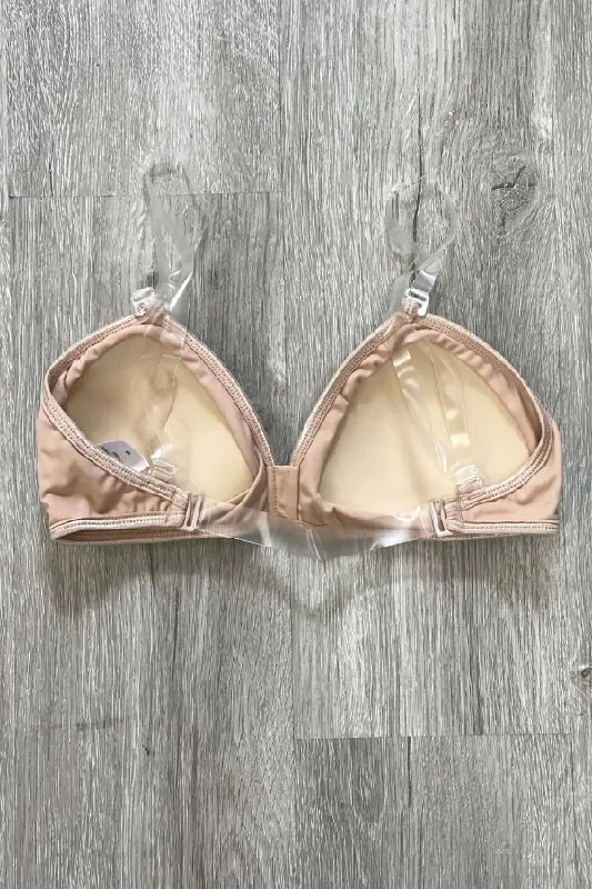 TotalSTRETCH Padded Deep-V Plunge Bra with Clear Straps - Nude Sleek Push-Up Bra