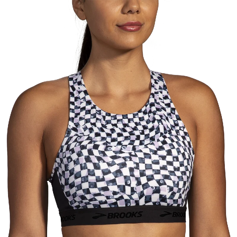 Brooks Drive 3 Pocket Run Bra - Speed Check B/W Breathable Sports Bra