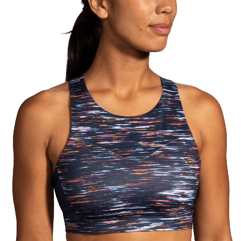 Brooks Drive 3 Pocket Run Bra - Sundial Velocity Print Soft Stretch Bra