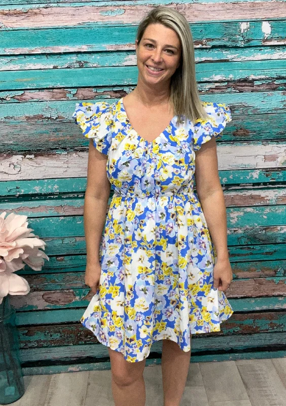 Carmen - A Flower Print Shirring Detail Mini Dress Chic Halter Mini Dress