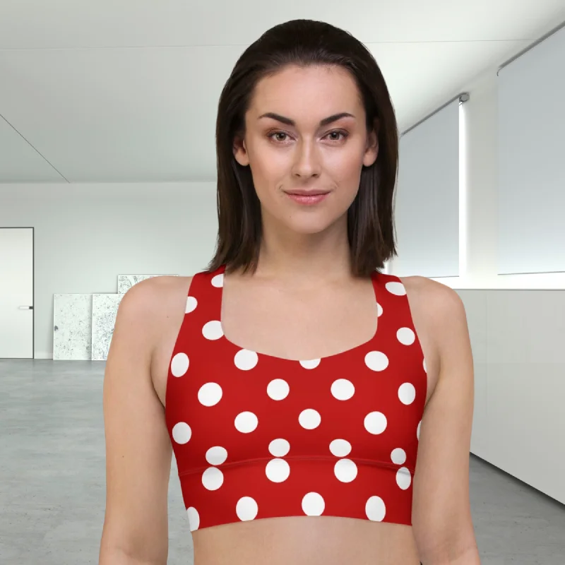 Classic Red and White Polka Dots Sports Bra | Racerback Bra, lioness-love Adjustable Fit Bra Classic Red and White Polka Dots Sports Bra | Racerback Bra, lioness-love Adjustable Fit Bra