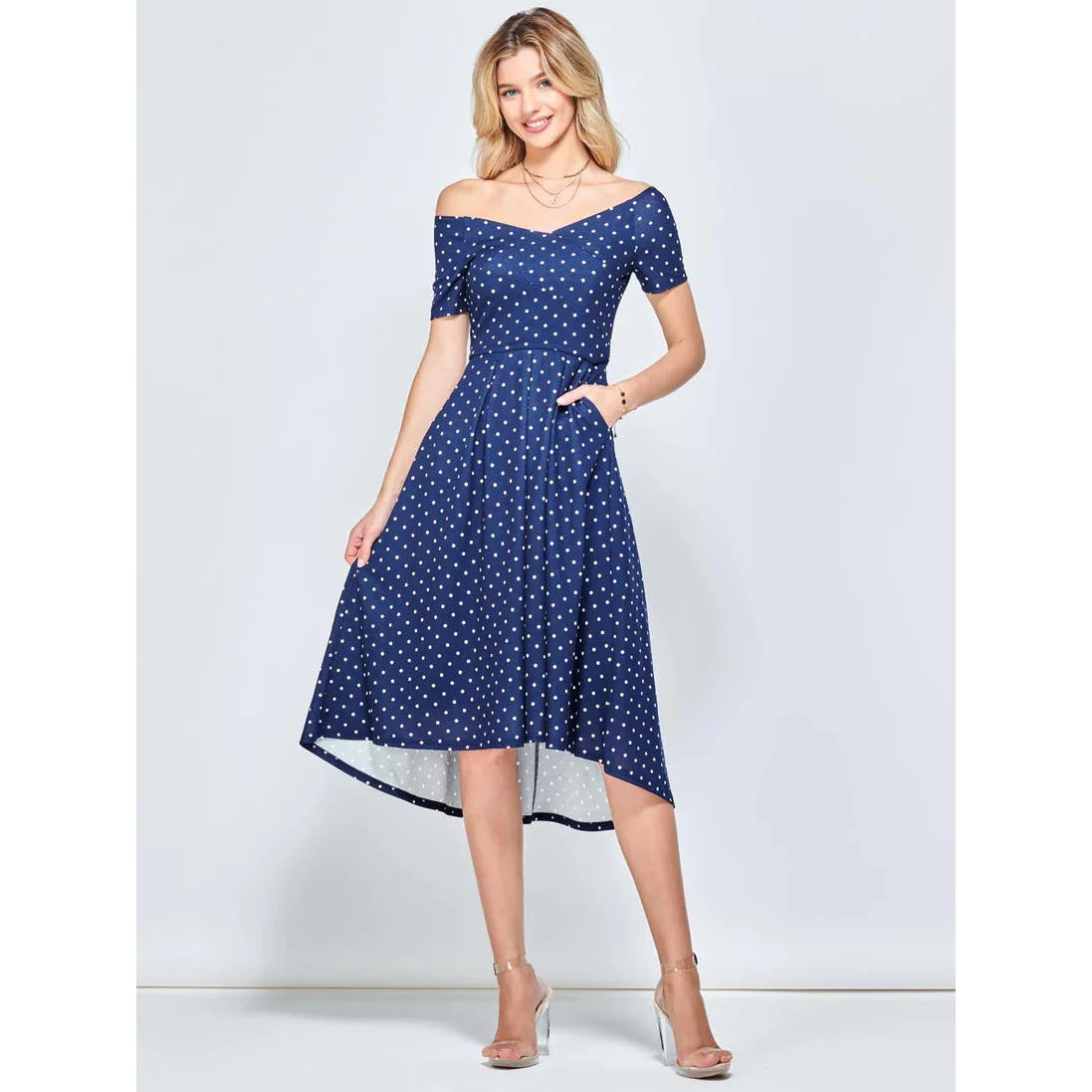 Jolie Moi Fit & Flare Pleated Navy Polka Dot Midi Dress Stylish Halter Neck Midi Dress