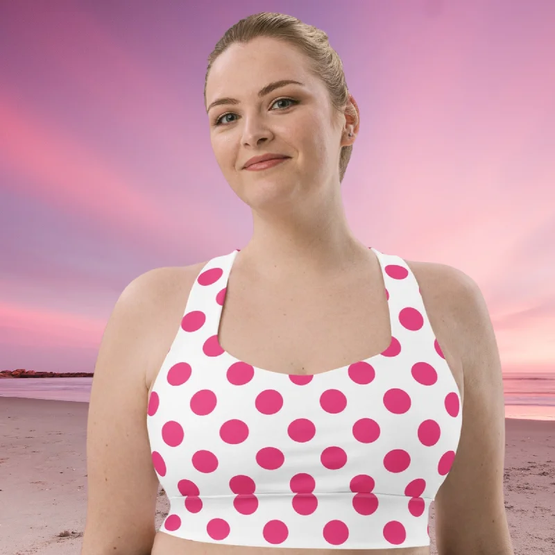 Cute Pink Polka Dots Sports Bra Yoga Bra Racerback Bra, lioness-love Soft Support Bra Cute Pink Polka Dots Sports Bra Yoga Bra Racerback Bra, lioness-love Soft Support Bra