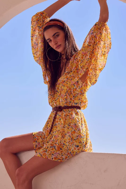 Day in the Sun Floral Chiffon Kimono Mini Dress Comfortable Boho Mini Dress
