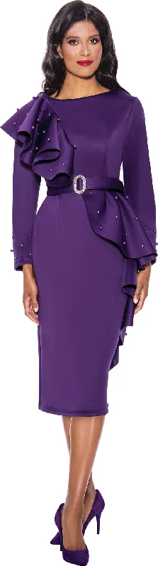 Divine Apparel DN12131 Long Sleeve Formal Midi Dress Trendy Tiered Hem Midi Dress