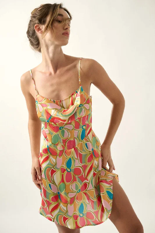 Dream of Me Floral Satin Corset Mini Dress Casual Mini Dress with Pockets