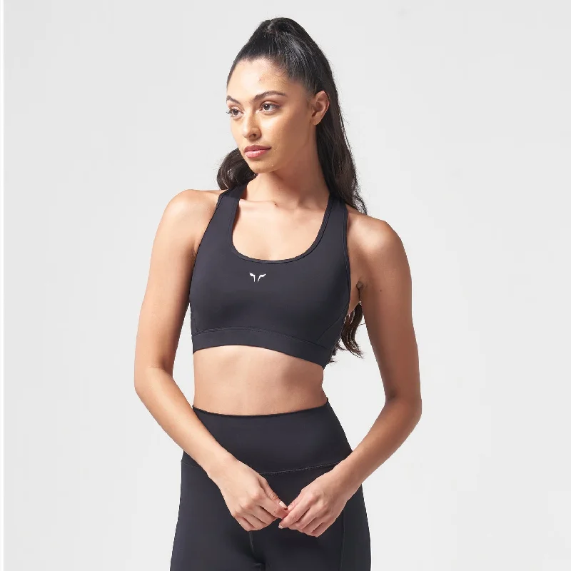 Essential Medium Impact Bra - Black Sleek Sports Bra