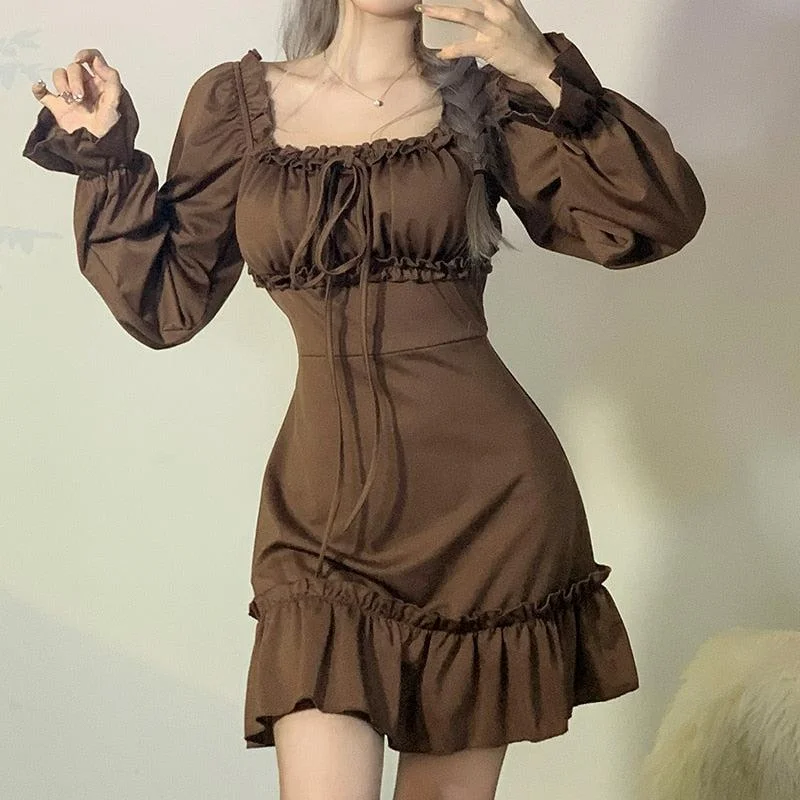 Fairy Grunge Ruffled Mini Dress Trendy Mini Dress with Belt