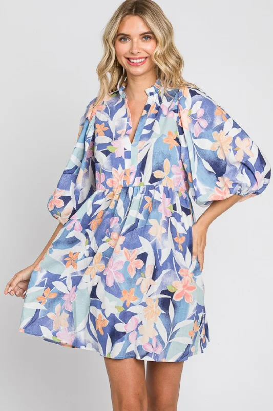 Explore More Collection - GeeGee Floral Print Mini Dress Casual High-Waist Mini Dress