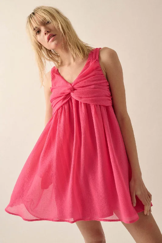 Gossamer Girl Crepe Chiffon Twist-Front Mini Dress Trendy Cut-Out Mini Dress