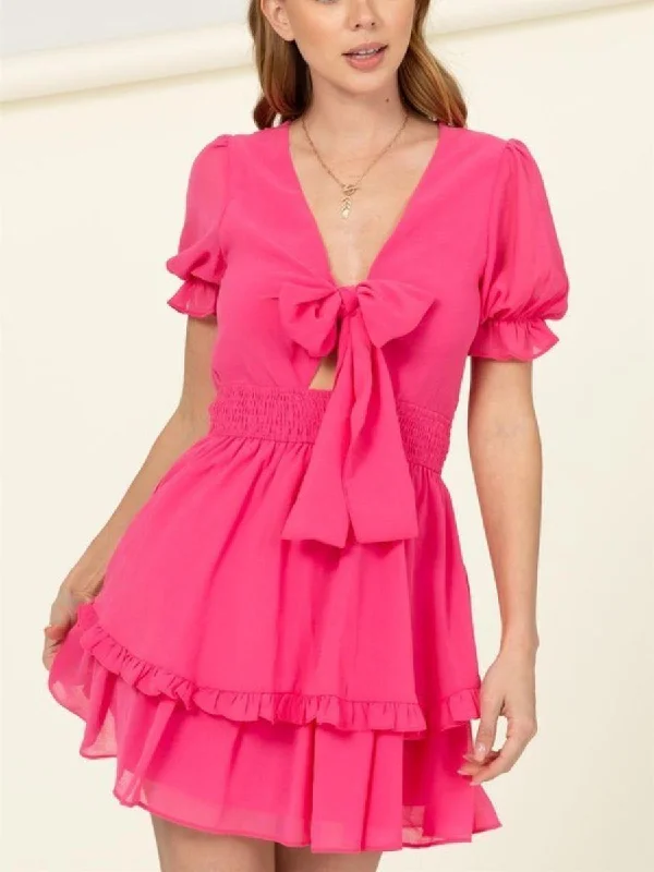 Happy Soul Tie Front Mini Dress Comfortable Smocked Mini Dress
