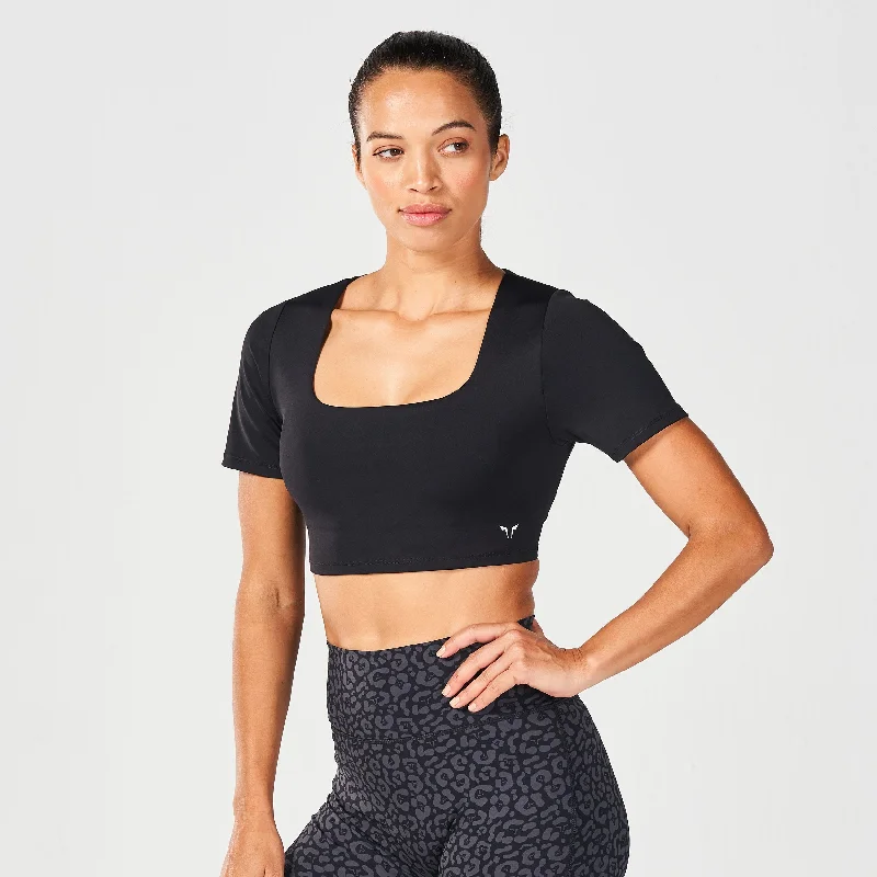 High Impact Built-In Bra Top - Black Classic Wire-Free Bra
