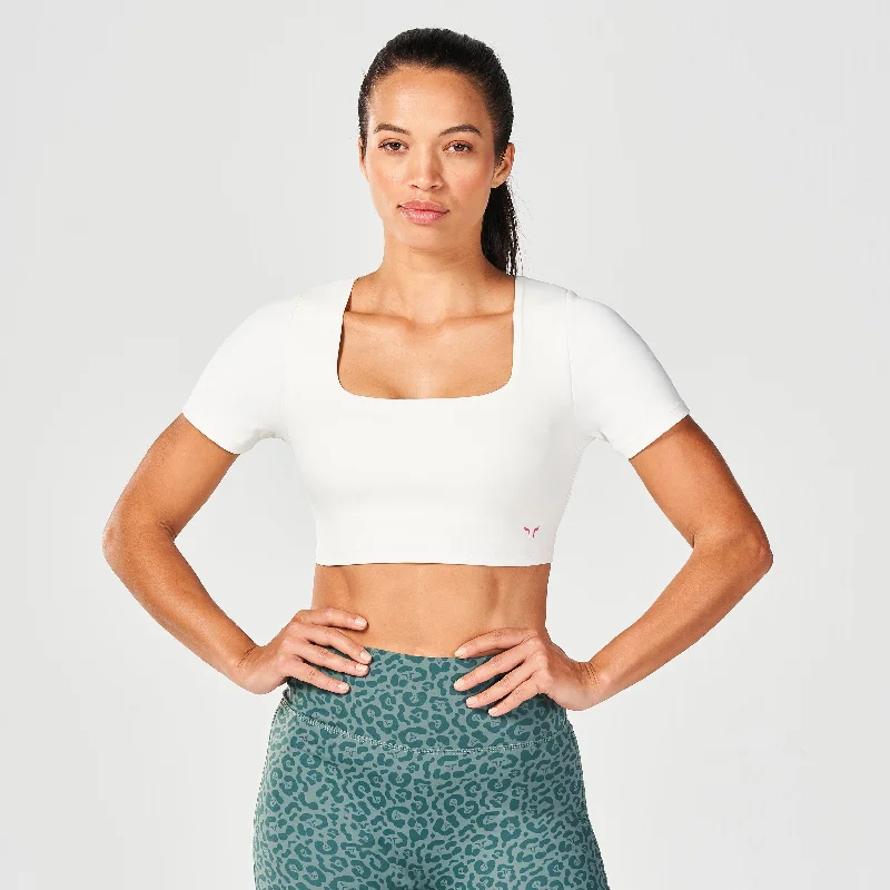 High Impact Built-In Bra Top - Pearl White Soft Stretch Bra