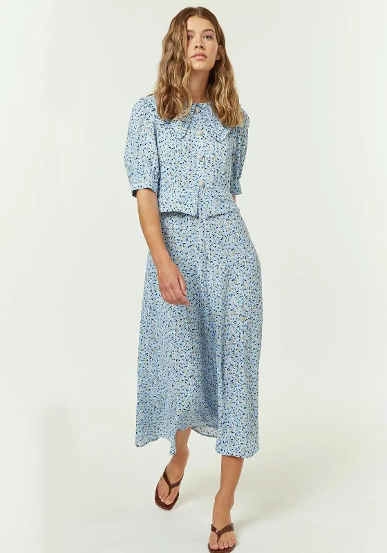 Jovonna Eleonore Floral Midi Dress, Blue Multi Elegant Puff Sleeve Midi Dress