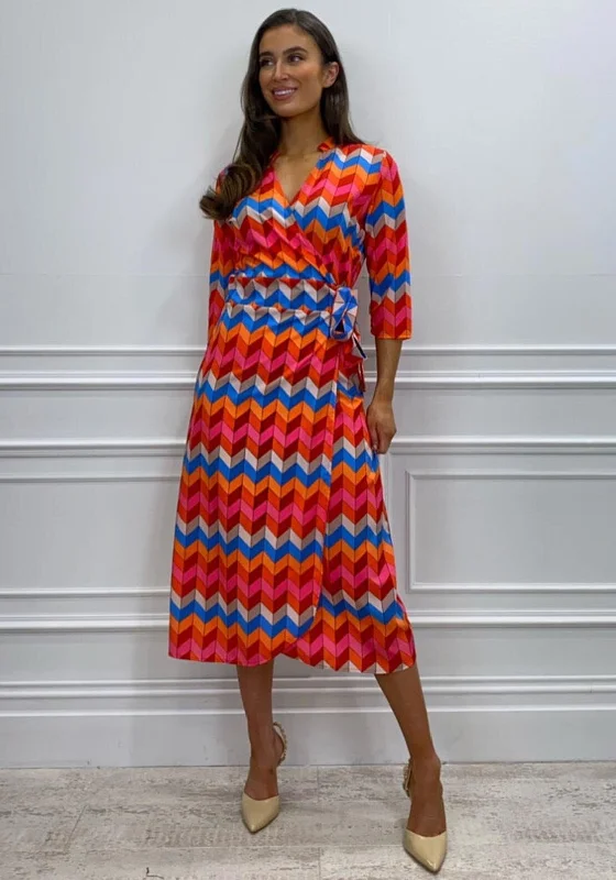 Kate & Pippa Sienna Pattern Wrap Midi Dress, Red Multi Stylish Wraparound Midi Dress