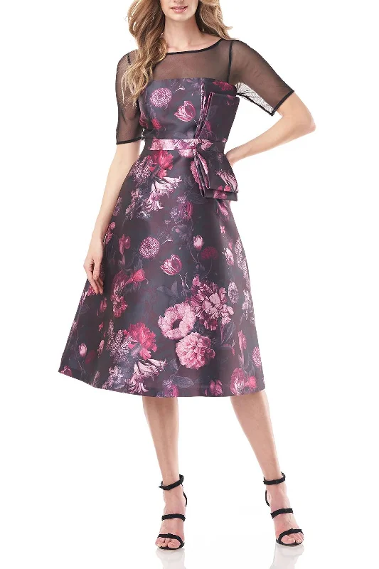 Kay Unger 5516087 Floral Print Cocktail Midi Dress Stylish Satin Midi Dress