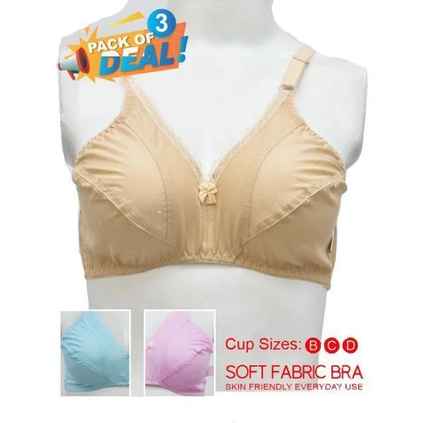 Pack Of 3 Lawn Bra For Sweltering Heat Of Summer (Non Padded,Non Wired) For Women Breathable Full Coverage