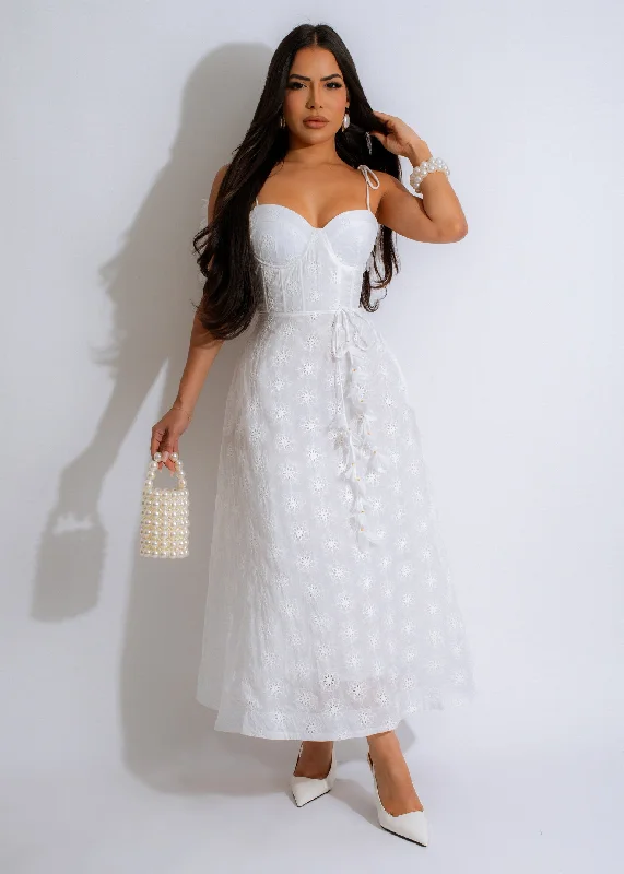 Lazy Days Lace Midi Dress White Fashionable Pleated Midi Dress