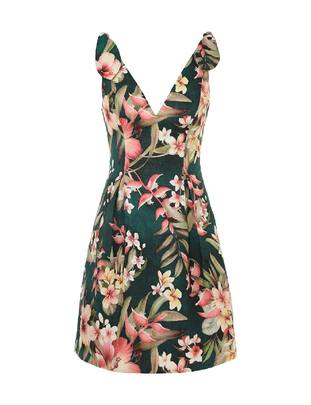 Lexi Tie Mini Dress Green Palm Cozy Cowl Neck Mini Dress