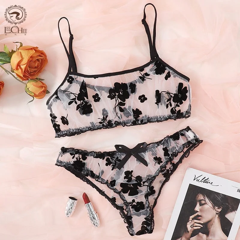 Lingerie Set Floral Full Cup Bra For Women Mesh Floral Lace Bra