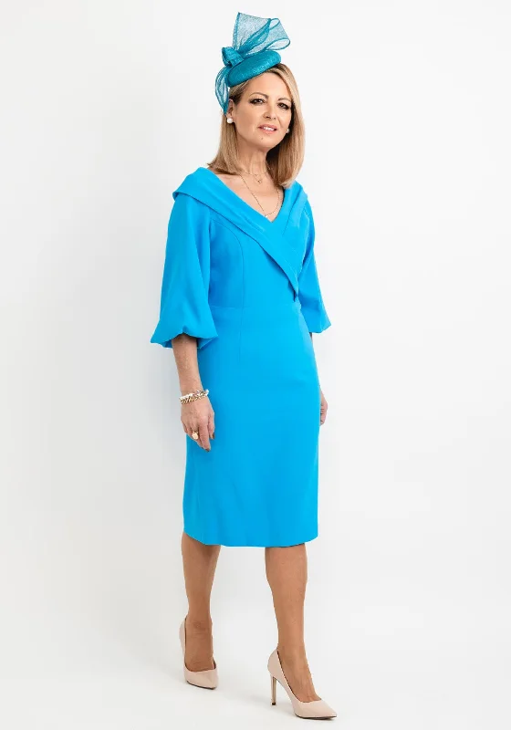 Lizabella Bishop Sleeve Midi Dress, Blue Comfortable Wrap Midi Dress