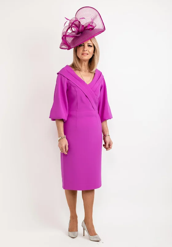 Lizabella Bishop Sleeve Midi Dress, Fuchsia Fashionable Chiffon Midi Dress