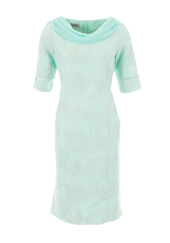 Lizabella Jacquard Floral Printed Midi Dress, Mint Elegant Puff Sleeve Midi Dress