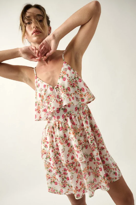 Love Me Lots Floral Tiered Flounce Mini Dress Elegant Lace Mini Dress