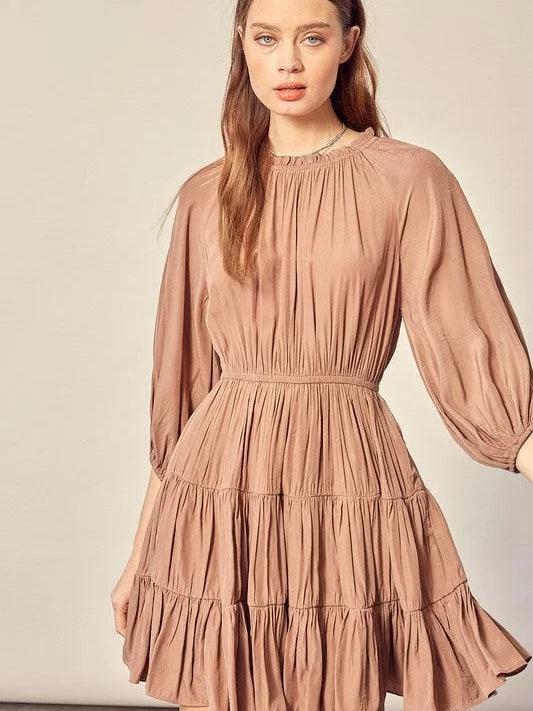 Love You A Latte Tiered Mini Dress Classic Solid Mini Dress