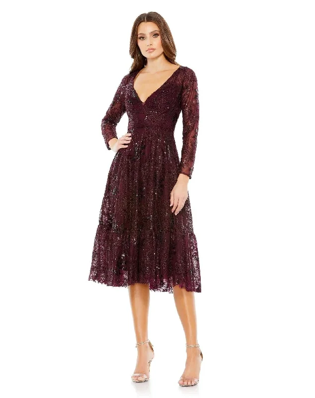 Mac Duggal 68001 Long Sleeve Lace Midi Dress Sale Stylish Tiered Midi Dress