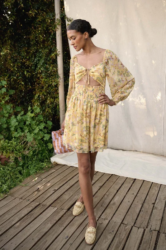 Marigold Sky Floral Chiffon Tie-Front Mini Dress Classic Striped Mini Dress