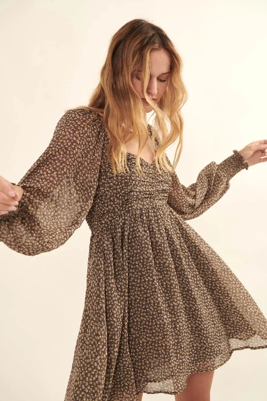 Meadow Music Floral Chiffon Babydoll Mini Dress Comfortable Linen Mini Dress