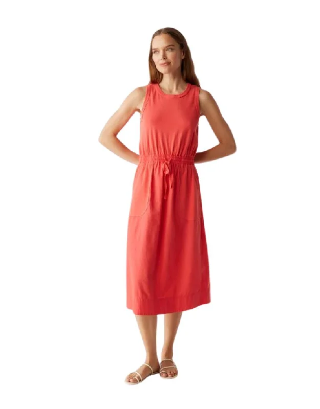 Michael Stars Wilhelmina Mixed Fabric Midi Dress in Spritz Trendy Fit-and-Flare Midi Dress