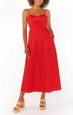 Show Me Your MUMU Allegra Midi Dress - CHERRY POPLIN Trendy Smocked Waist Midi Dress