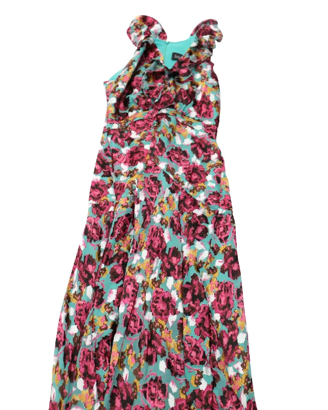 Saloni Floral Ruffle Midi Dress in Multicolor Rayon Comfortable Stretch Midi Dress