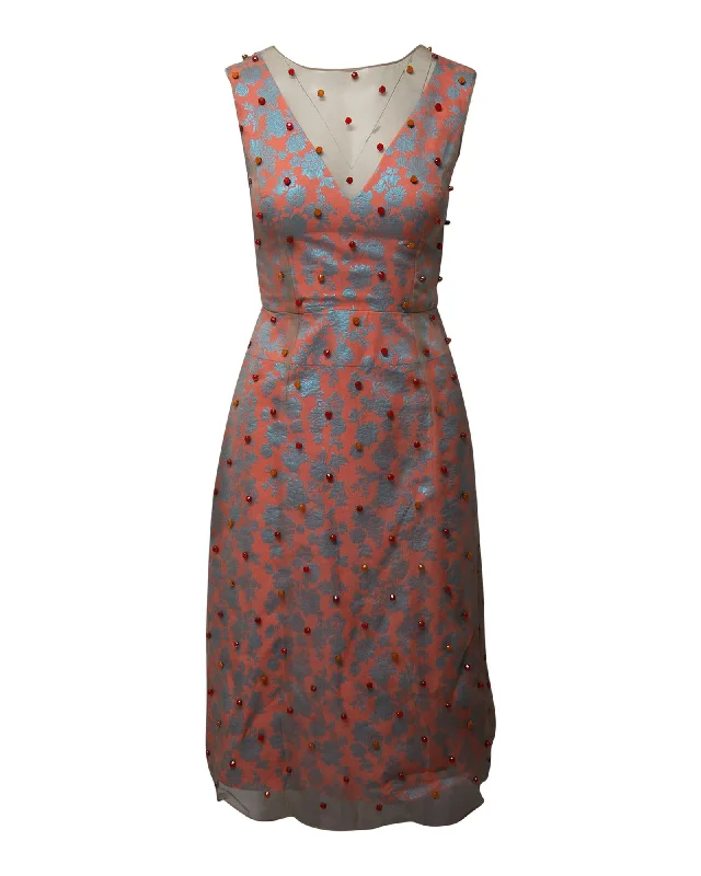 Jacquard Overlay Midi Dress in Multicolor Polyester Trendy Shift Midi Dress