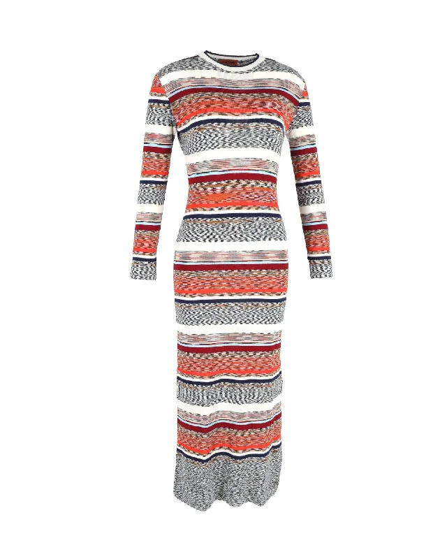 Multicolor Striped Wool Midi Dress Stylish Silk Midi Dress