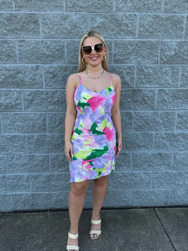 Nova - An Adjustable Strap Watercolor Mini Dress Cozy Long Sleeve Mini Dress
