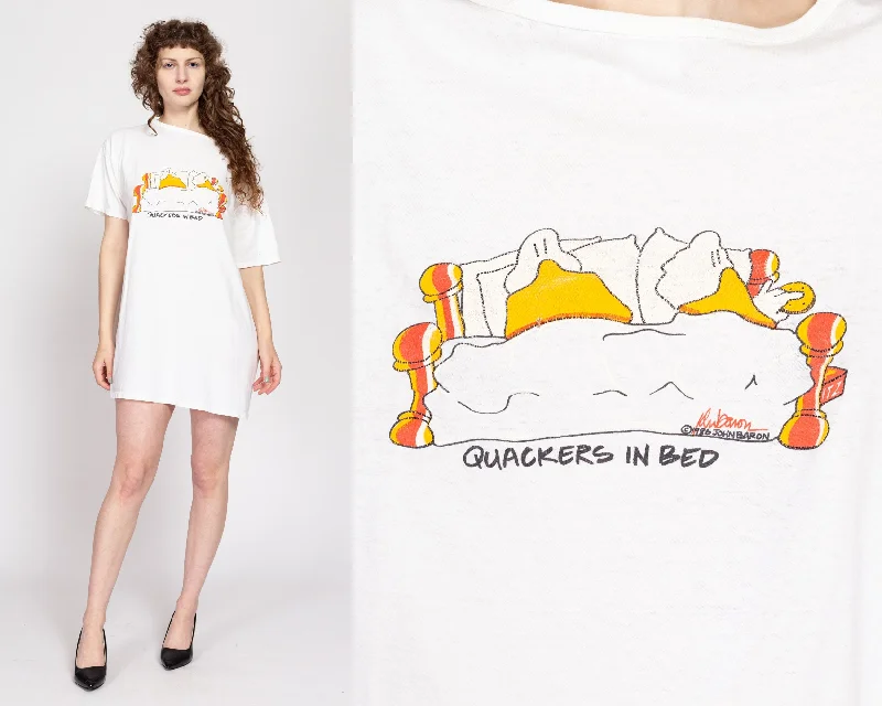 One Size 80s "Quackers In Bed" Duck Cartoon Pajama Mini Dress Chic Mini Dress with V-Neck