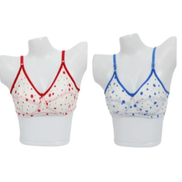 Pack Of 2 Dot Printed Cotton Bra For Women Seamless Fit Bra