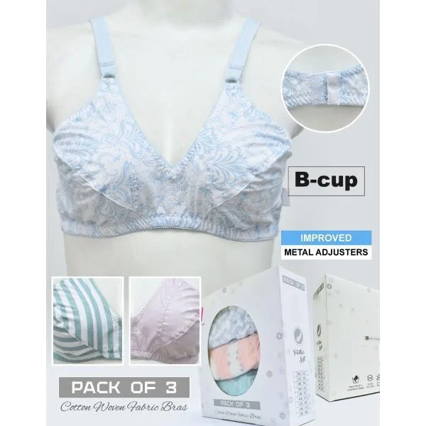 Pack Of 3 Printed Cotton Woven Fabric Bras FN104 (Non Padded, Non Wired) For Women Daily Comfort Bra