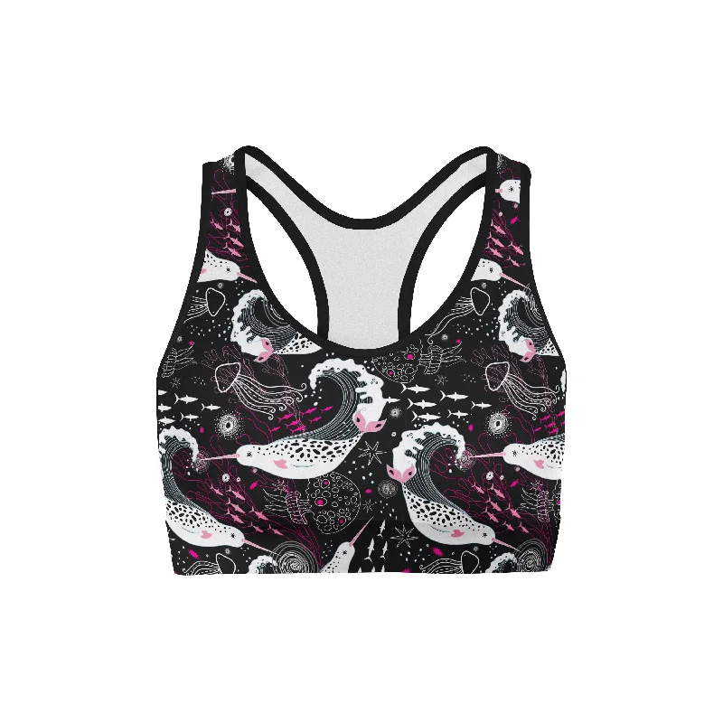 Pink and White Narwhals Sports Bra Smooth Stretch Bra