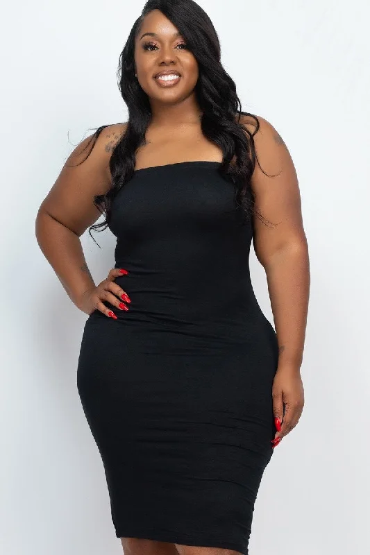 Plus Size Black Tube Bodycon Midi Dress Trendy Bodycon Midi Dress