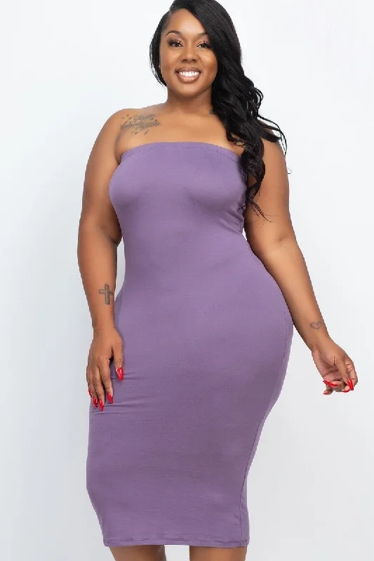 Plus Size Purple Tube Bodycon Midi Dress Trendy Floral Wrap Midi Dress