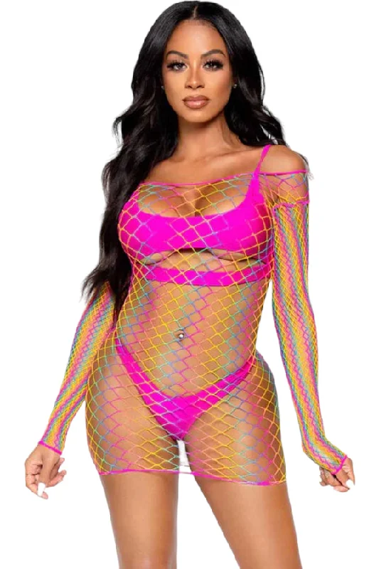 Pretty in Paradise Rainbow Mini Dress Comfortable One-Shoulder Mini Dress