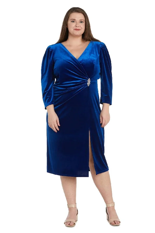 R&M Richards 9126W Short Cocktail Plus Size Velvet Midi Dress Trendy Knit Midi Dress