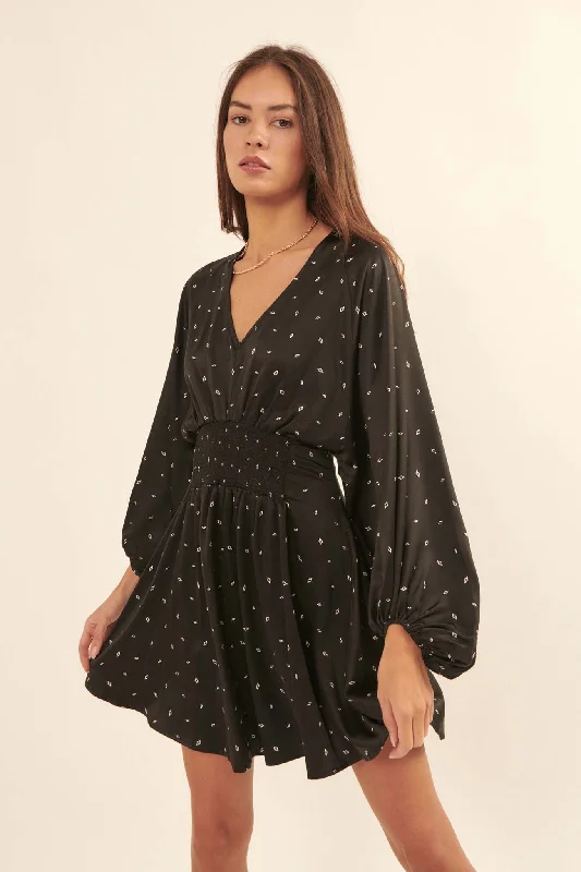 Rare Jewel Diamond-Print Satin Mini Dress Comfortable Bodycon Mini Dress