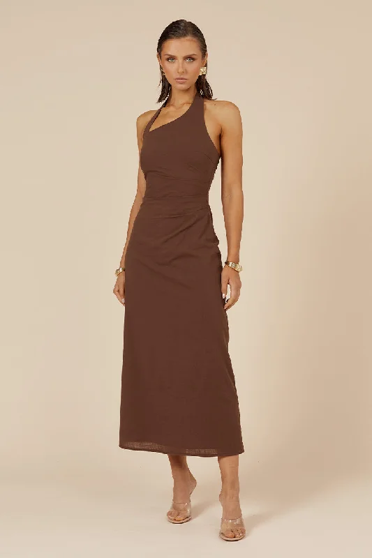 SAPHIRA LONG MIDI DRESS - ESPRESSO Comfortable Ribbed Midi Dress