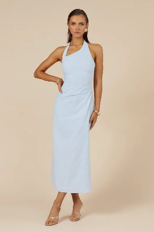 SAPHIRA LONG MIDI DRESS - ICE BLUE Stylish Color Block Midi Dress